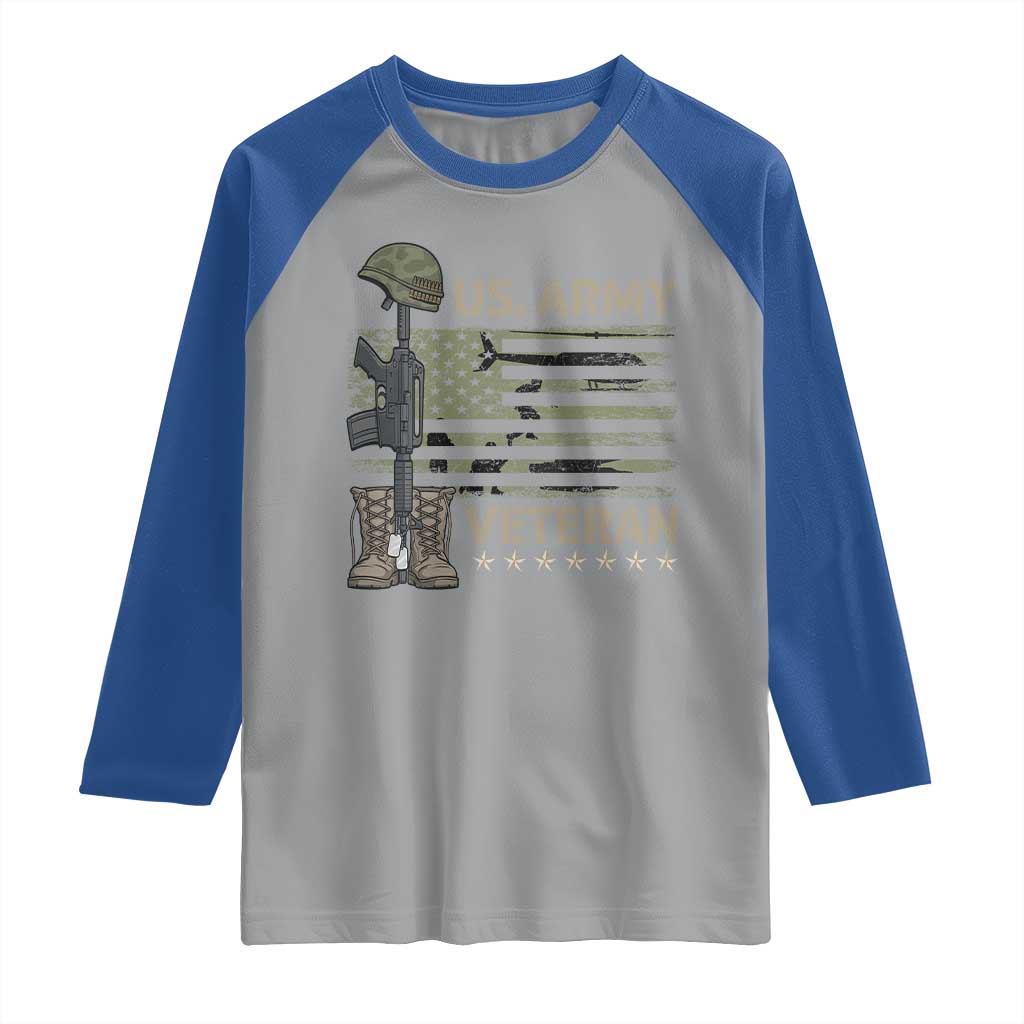 US Arrny Veteran Raglan Shirt Proud Soldier USA Flag Camouflage Military - Wonder Print Shop