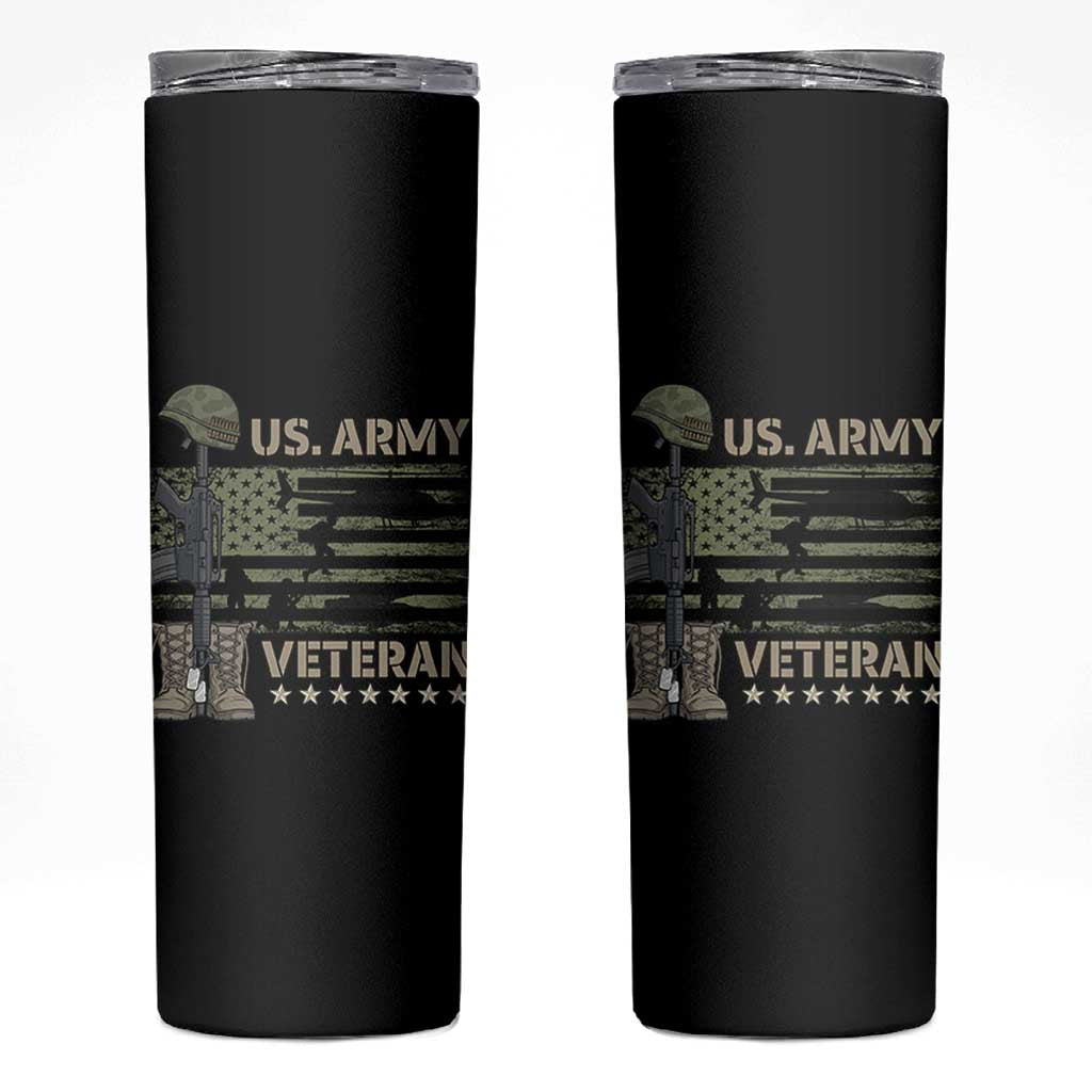 US Arrny Veteran Skinny Tumbler Proud Soldier USA Flag Camouflage Military - Wonder Print Shop