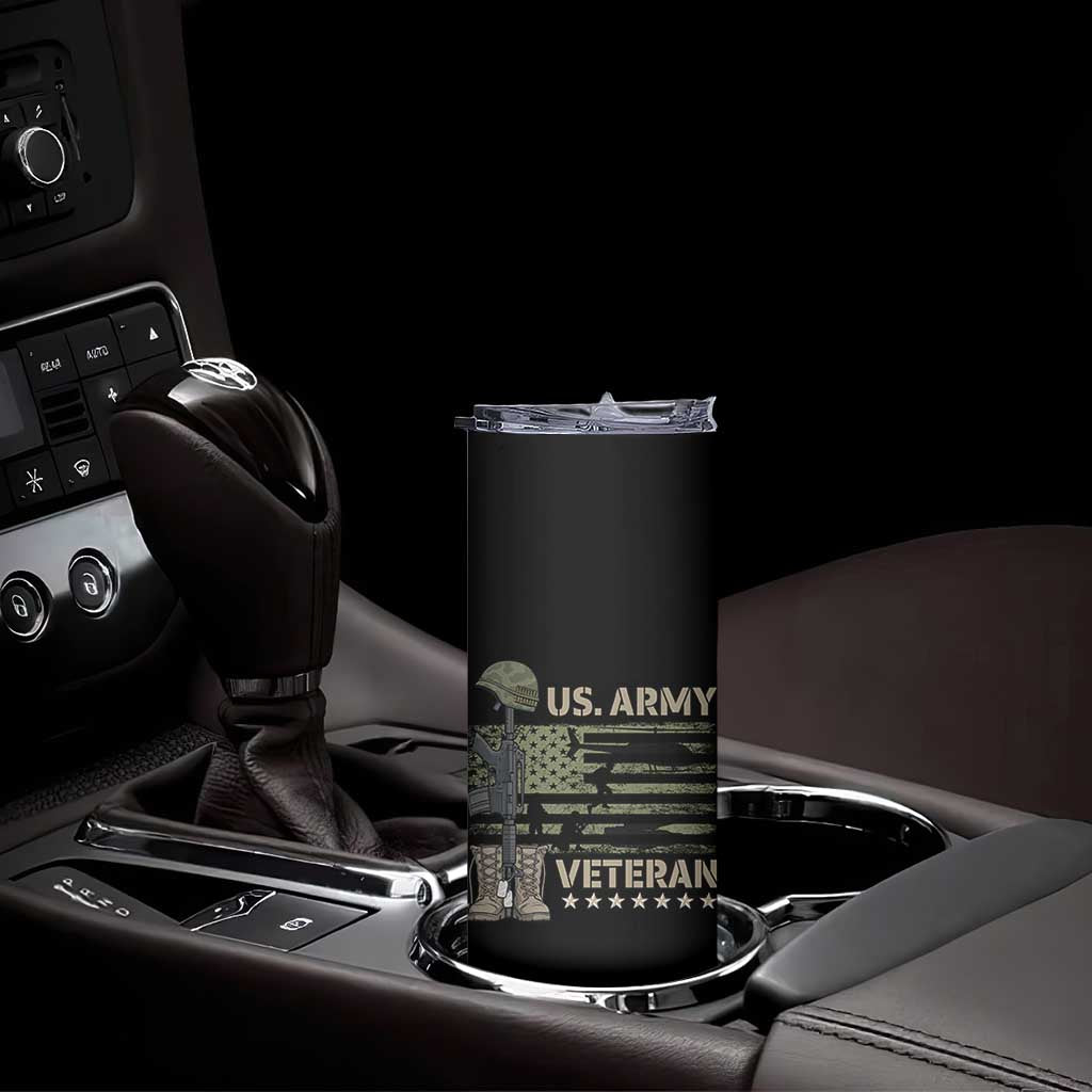 US Arrny Veteran Skinny Tumbler Proud Soldier USA Flag Camouflage Military - Wonder Print Shop