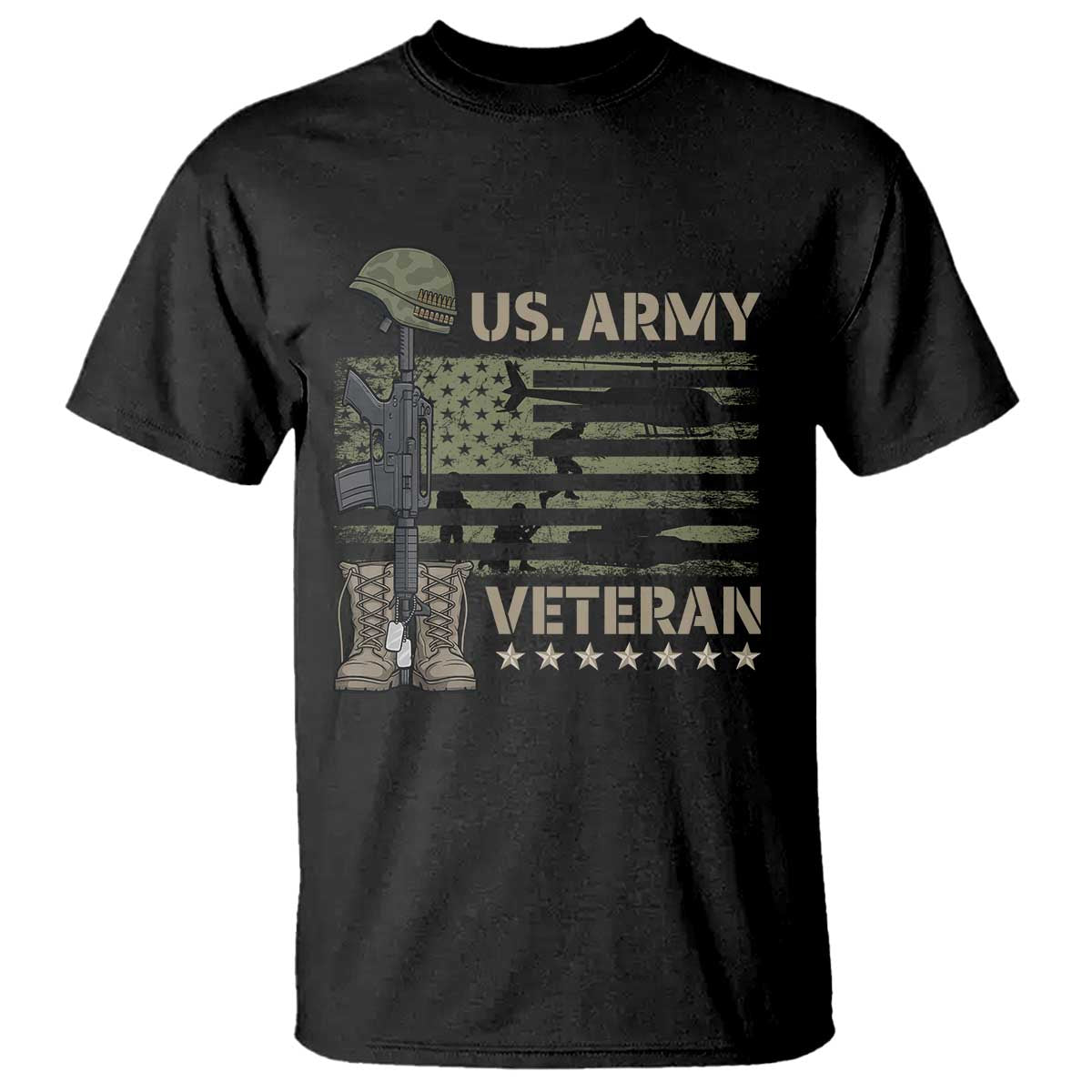 US Arrny Veteran T Shirt Proud Soldier USA Flag Camouflage Military - Wonder Print Shop