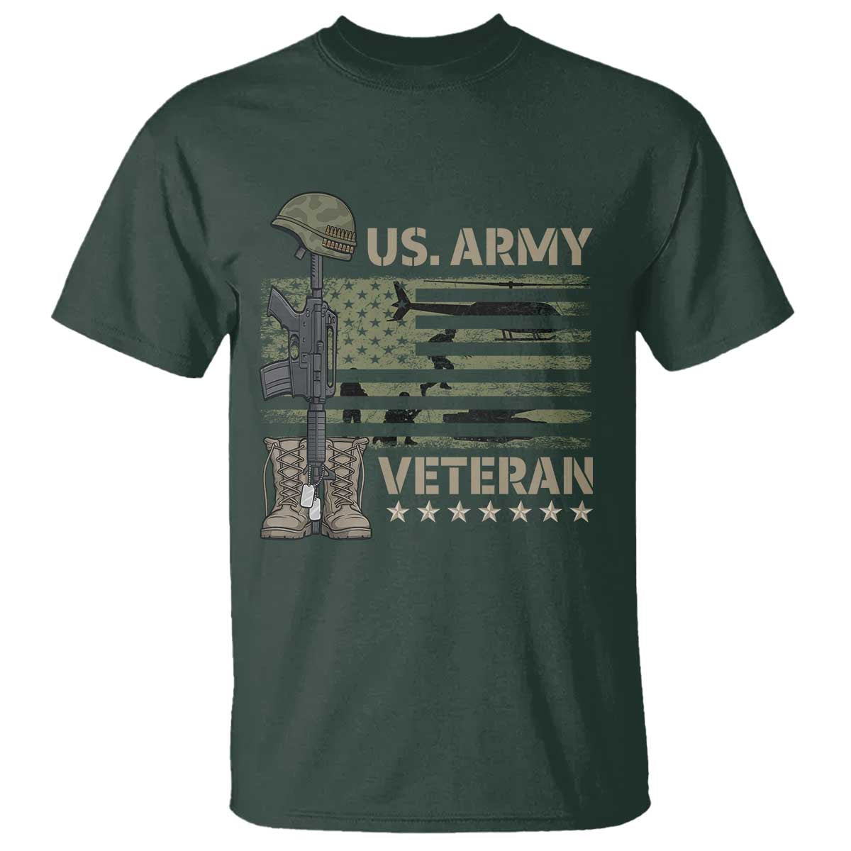 US Arrny Veteran T Shirt Proud Soldier USA Flag Camouflage Military - Wonder Print Shop