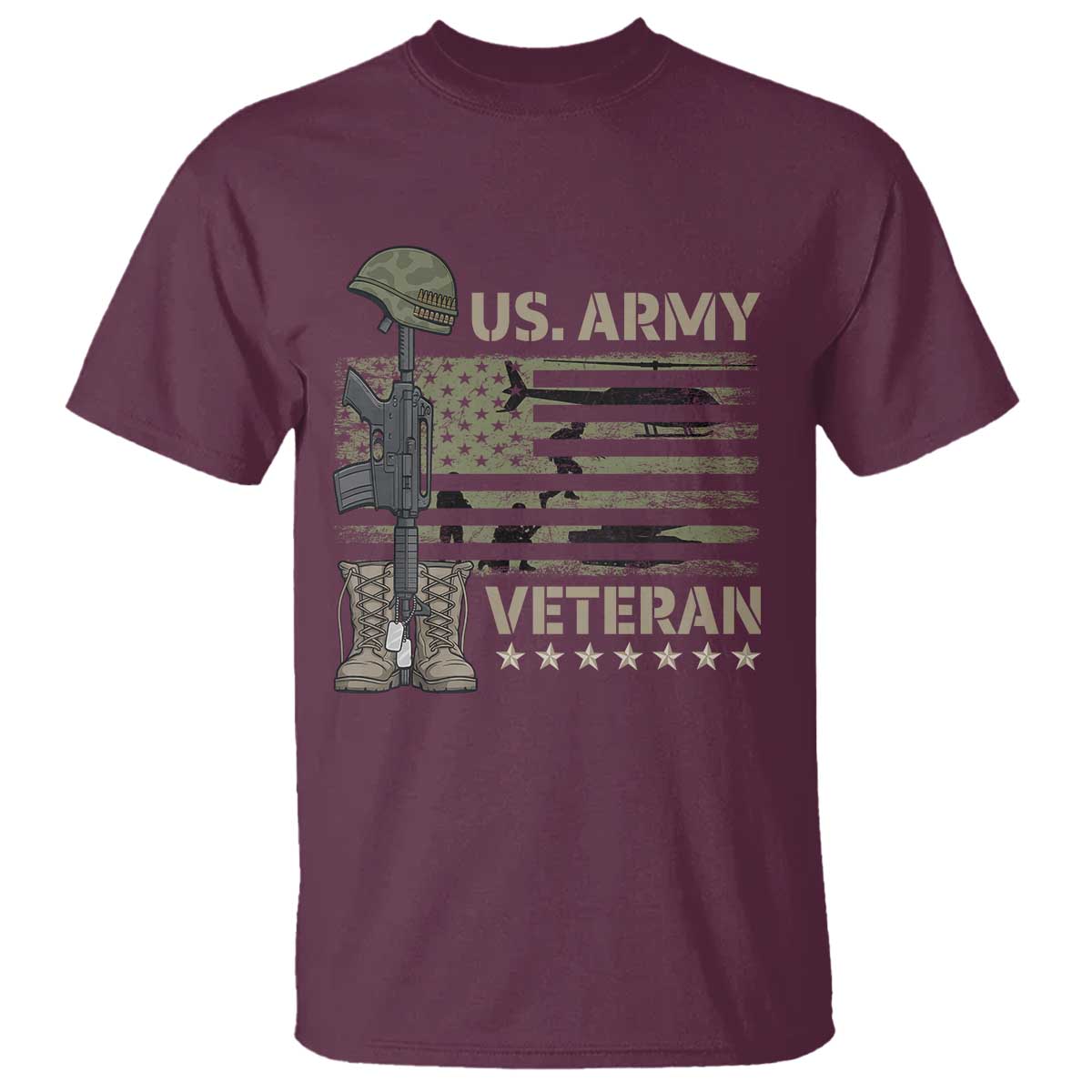 US Arrny Veteran T Shirt Proud Soldier USA Flag Camouflage Military - Wonder Print Shop