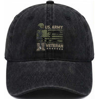 US Arrny Veteran Washed Cotton Baseball Cap Proud Soldier USA Flag Camouflage Military