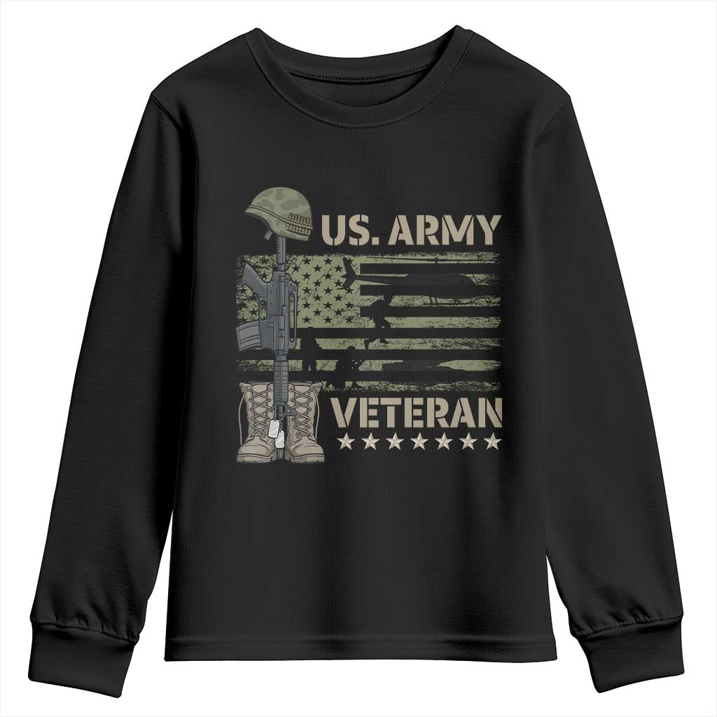 US Arrny Veteran Youth Sweatshirt Proud Soldier USA Flag Camouflage Military - Wonder Print Shop