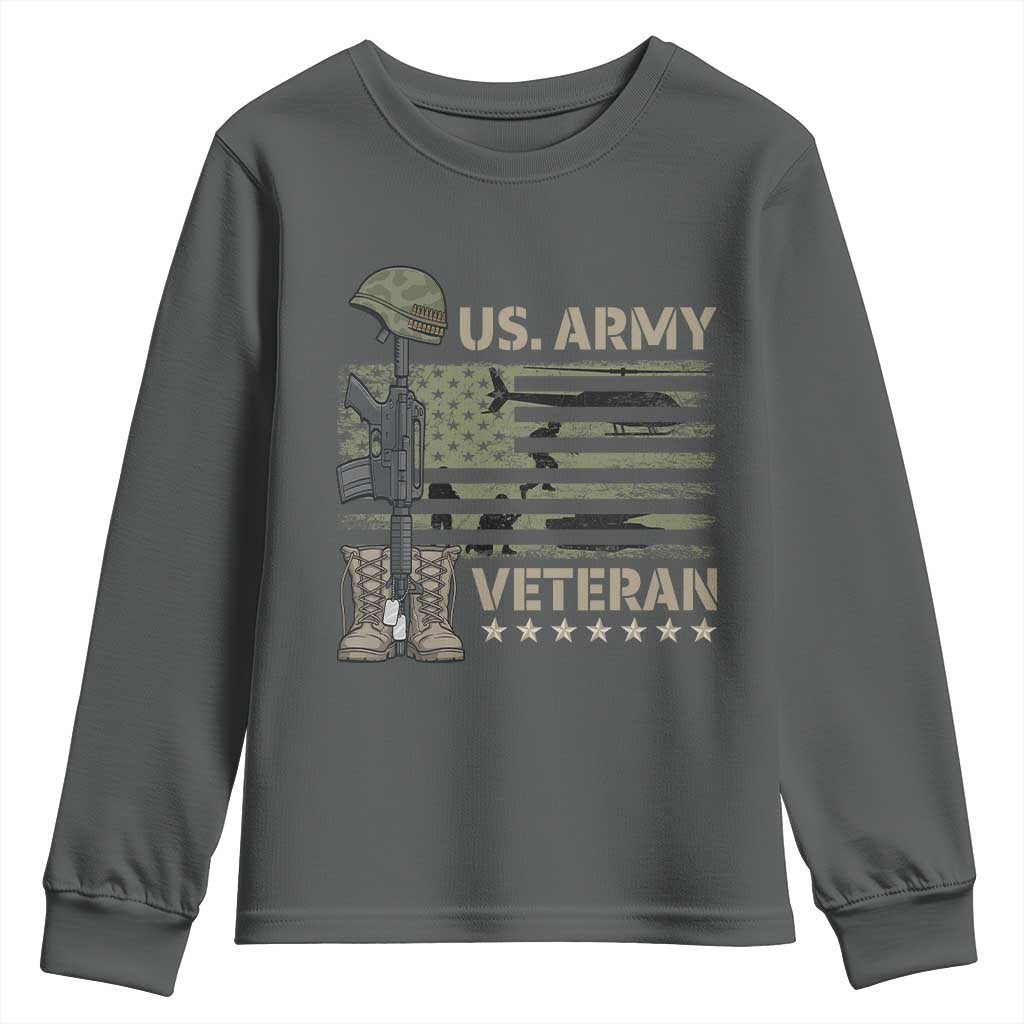 US Arrny Veteran Youth Sweatshirt Proud Soldier USA Flag Camouflage Military - Wonder Print Shop