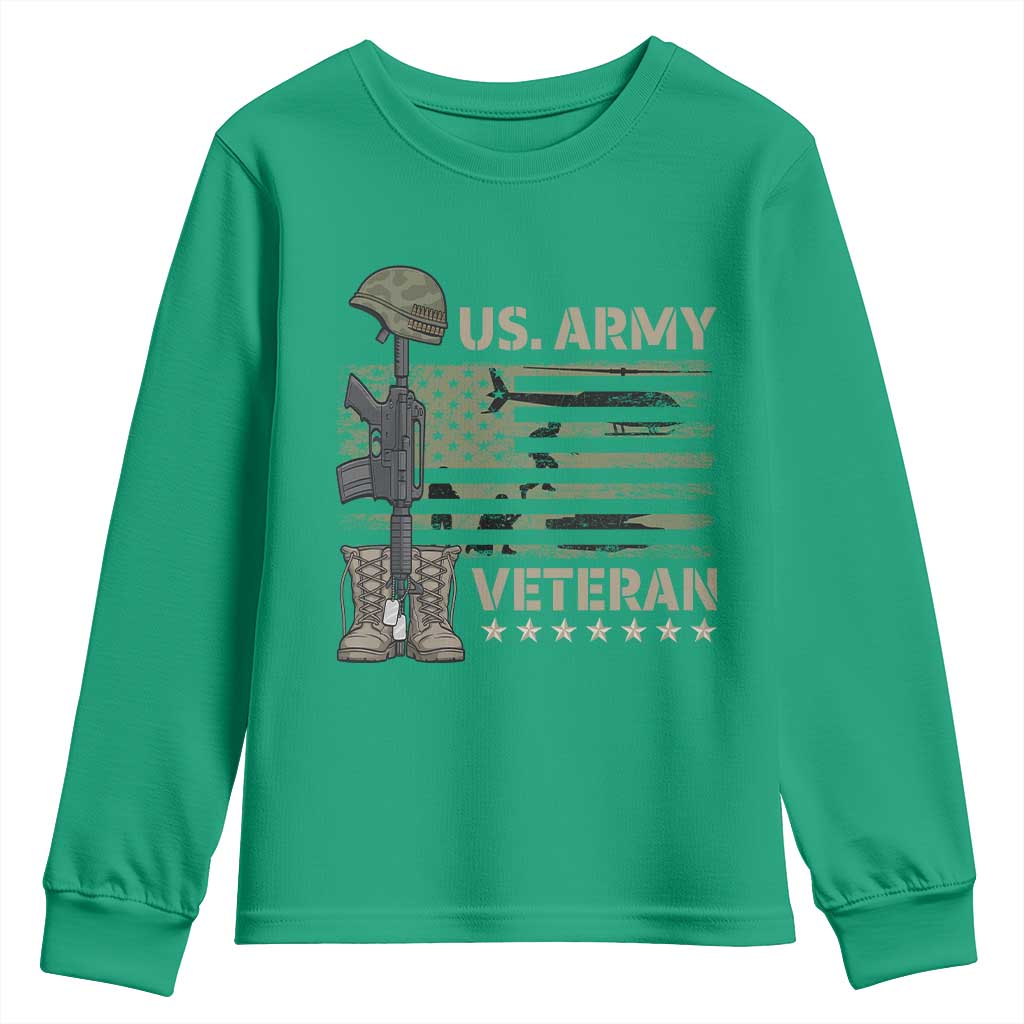 US Arrny Veteran Youth Sweatshirt Proud Soldier USA Flag Camouflage Military - Wonder Print Shop