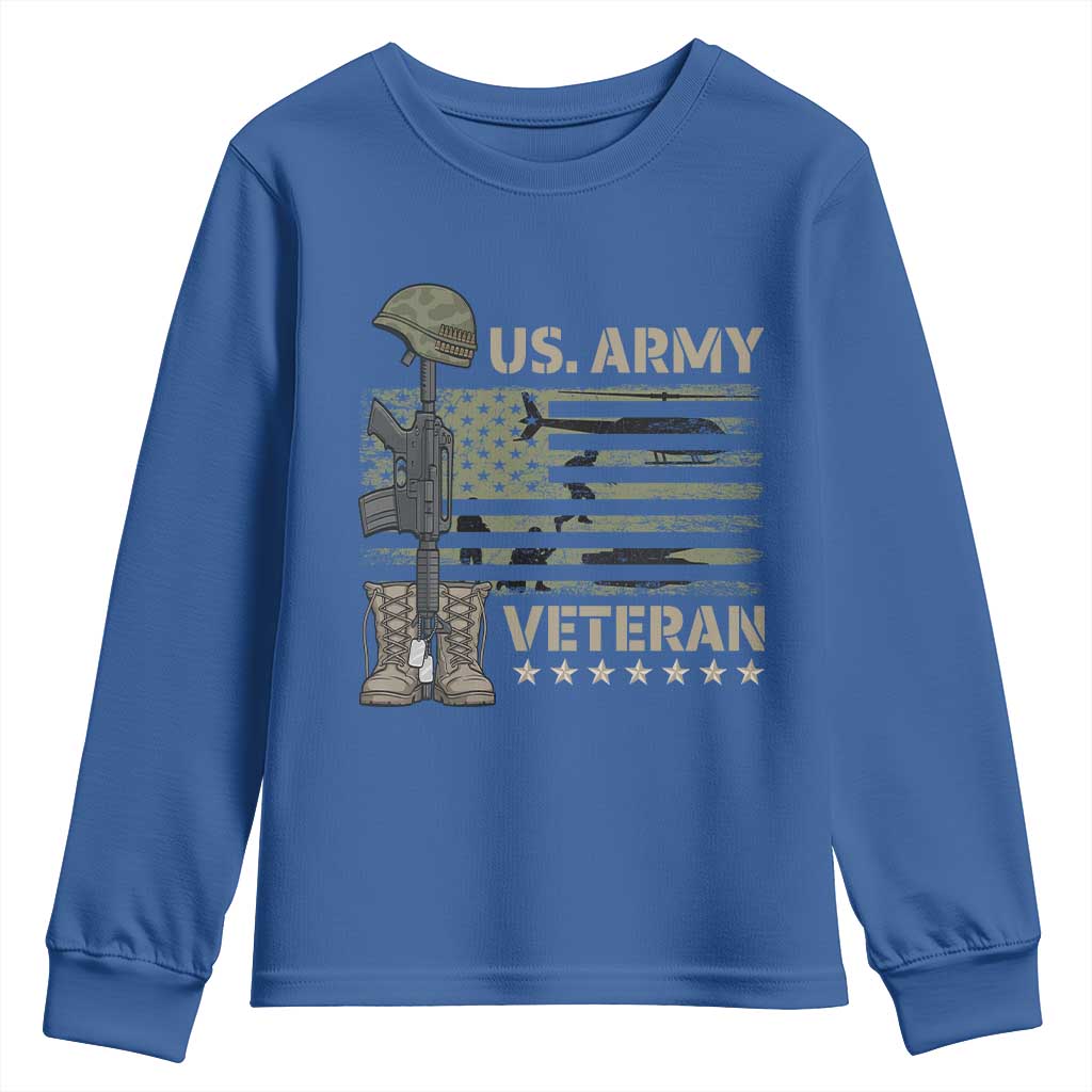 US Arrny Veteran Youth Sweatshirt Proud Soldier USA Flag Camouflage Military - Wonder Print Shop