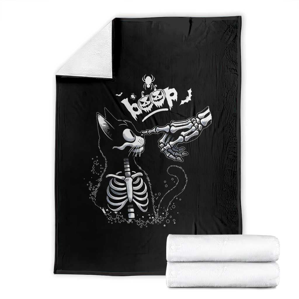 Black Cat Halloween Throw Blanket Skeleton Hand Boop - Wonder Print Shop