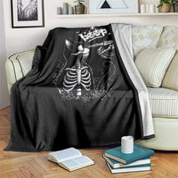 Black Cat Halloween Throw Blanket Skeleton Hand Boop - Wonder Print Shop