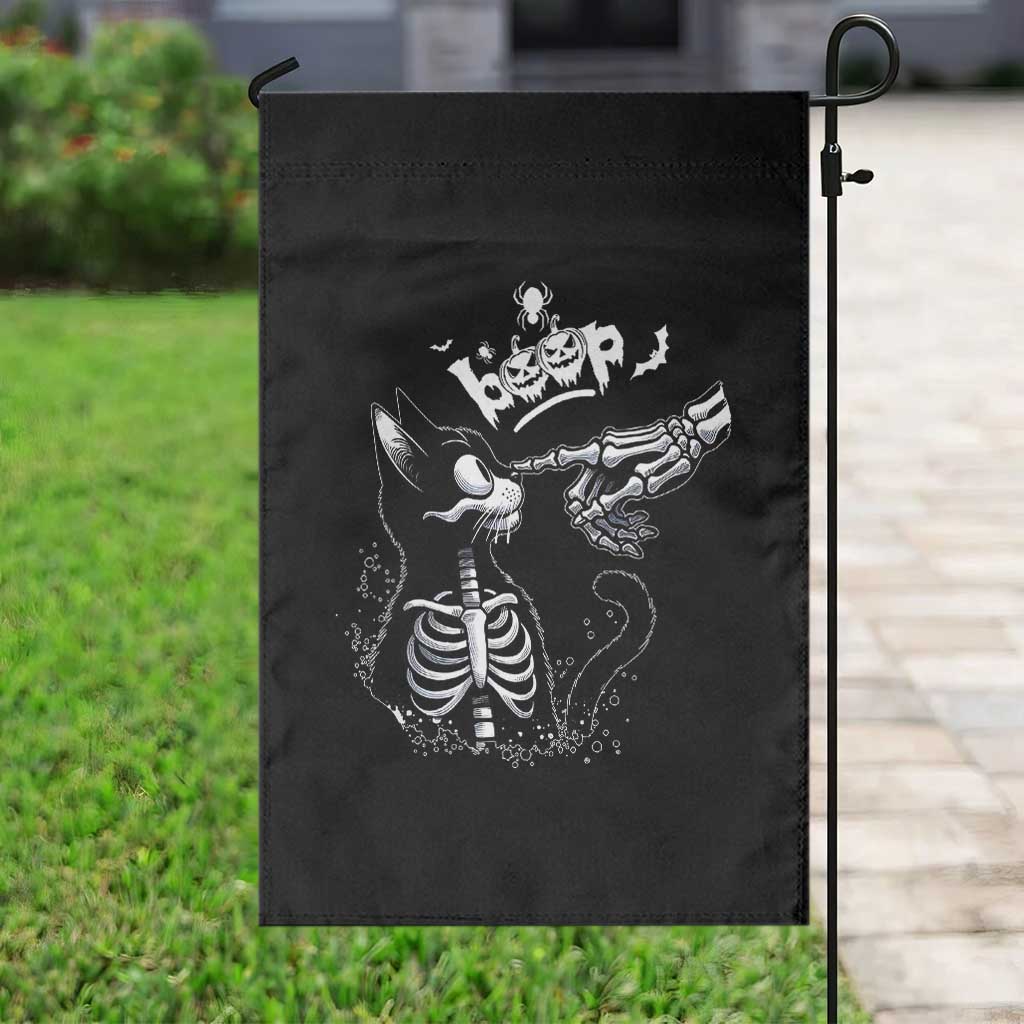 Black Cat Halloween Garden Flag Skeleton Hand Boop - Wonder Print Shop