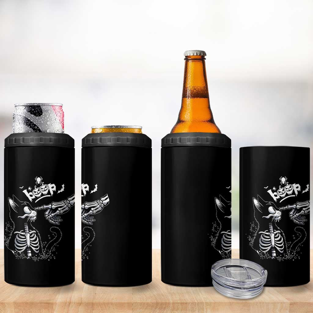 Black Cat Halloween 4 in 1 Can Cooler Tumbler Skeleton Hand Boop - Wonder Print Shop