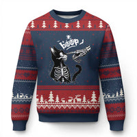 Black Cat Halloween Ugly Christmas Sweater Skeleton Hand Boop - Wonder Print Shop