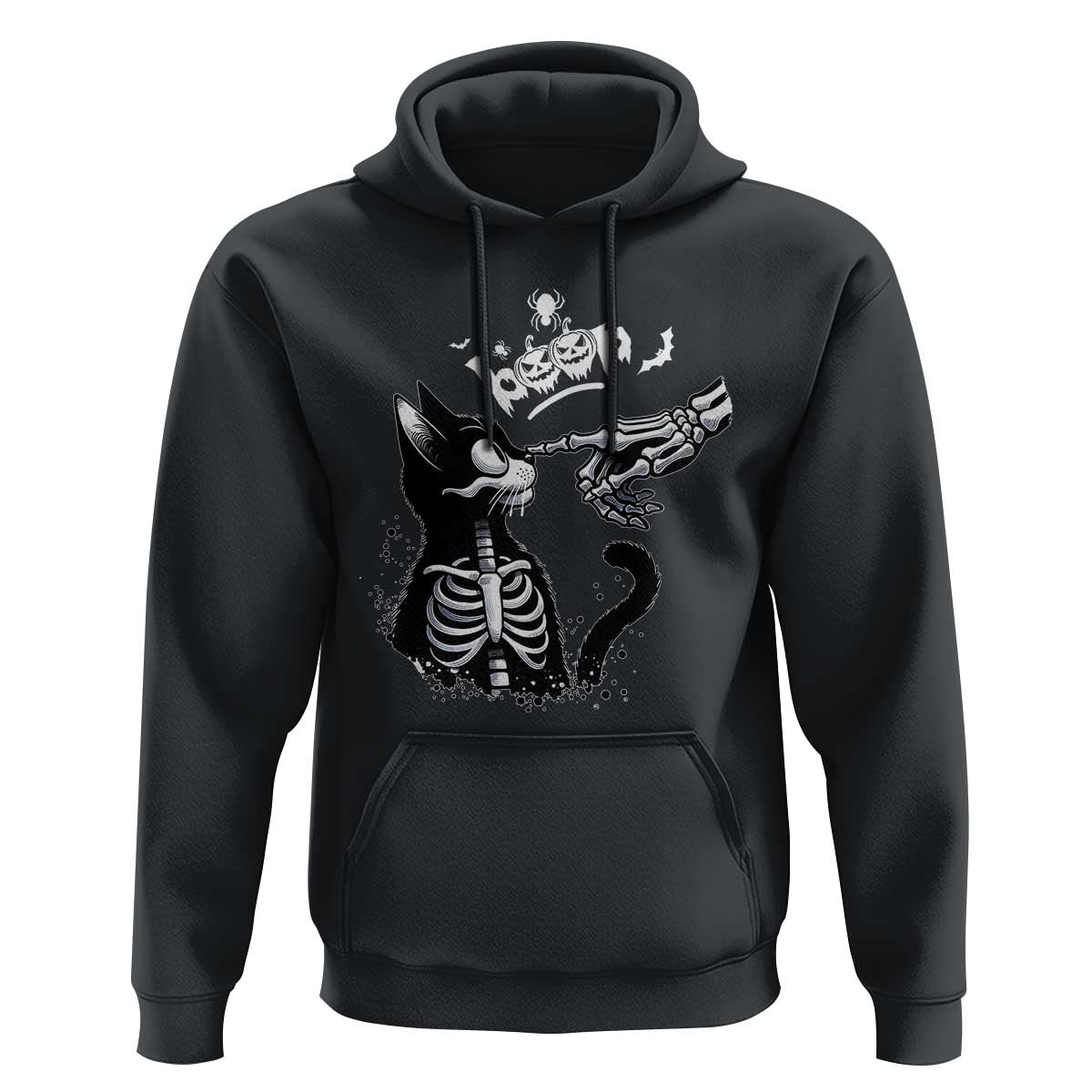 Black Cat Halloween Hoodie Skeleton Hand Boop - undefined