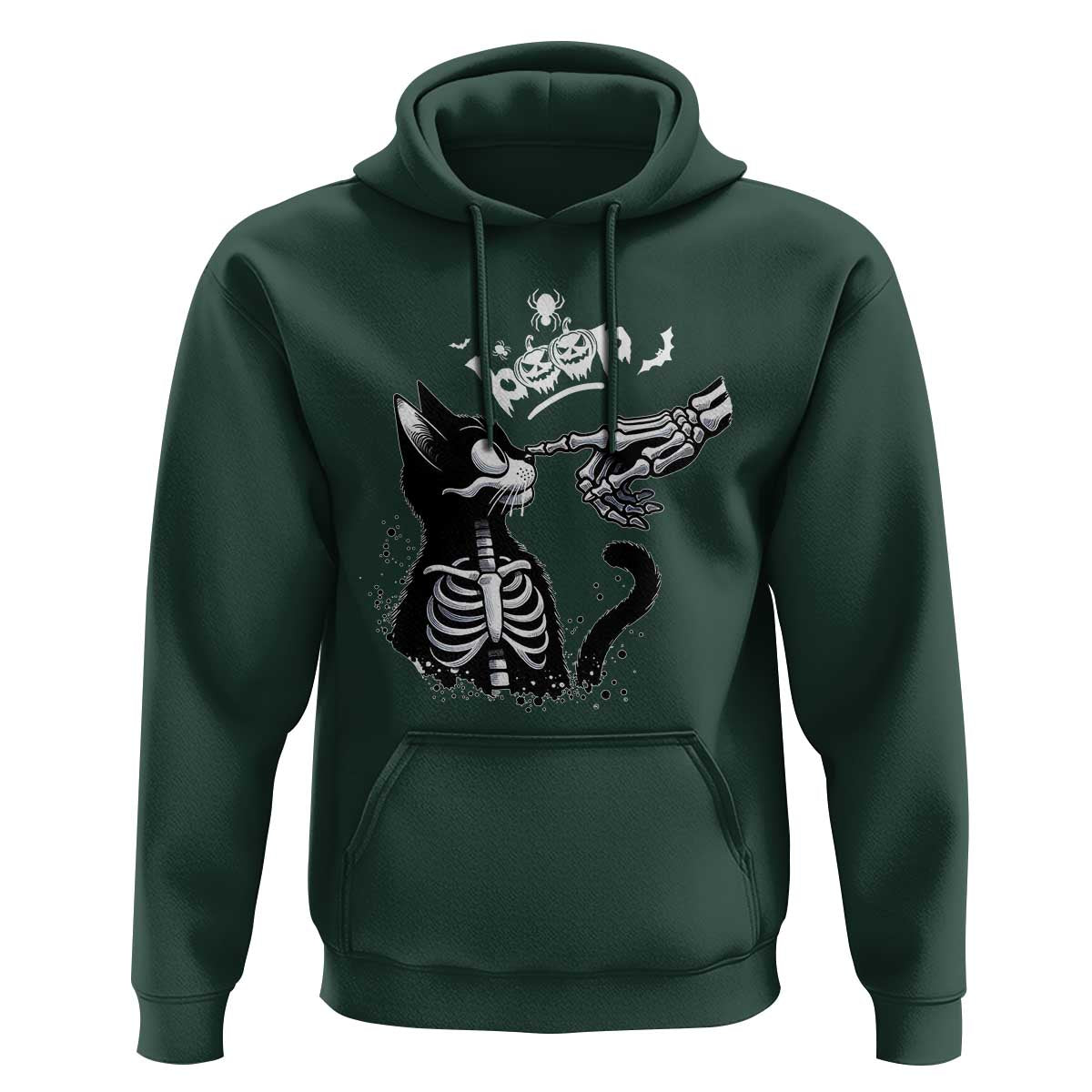 Black Cat Halloween Hoodie Skeleton Hand Boop - undefined