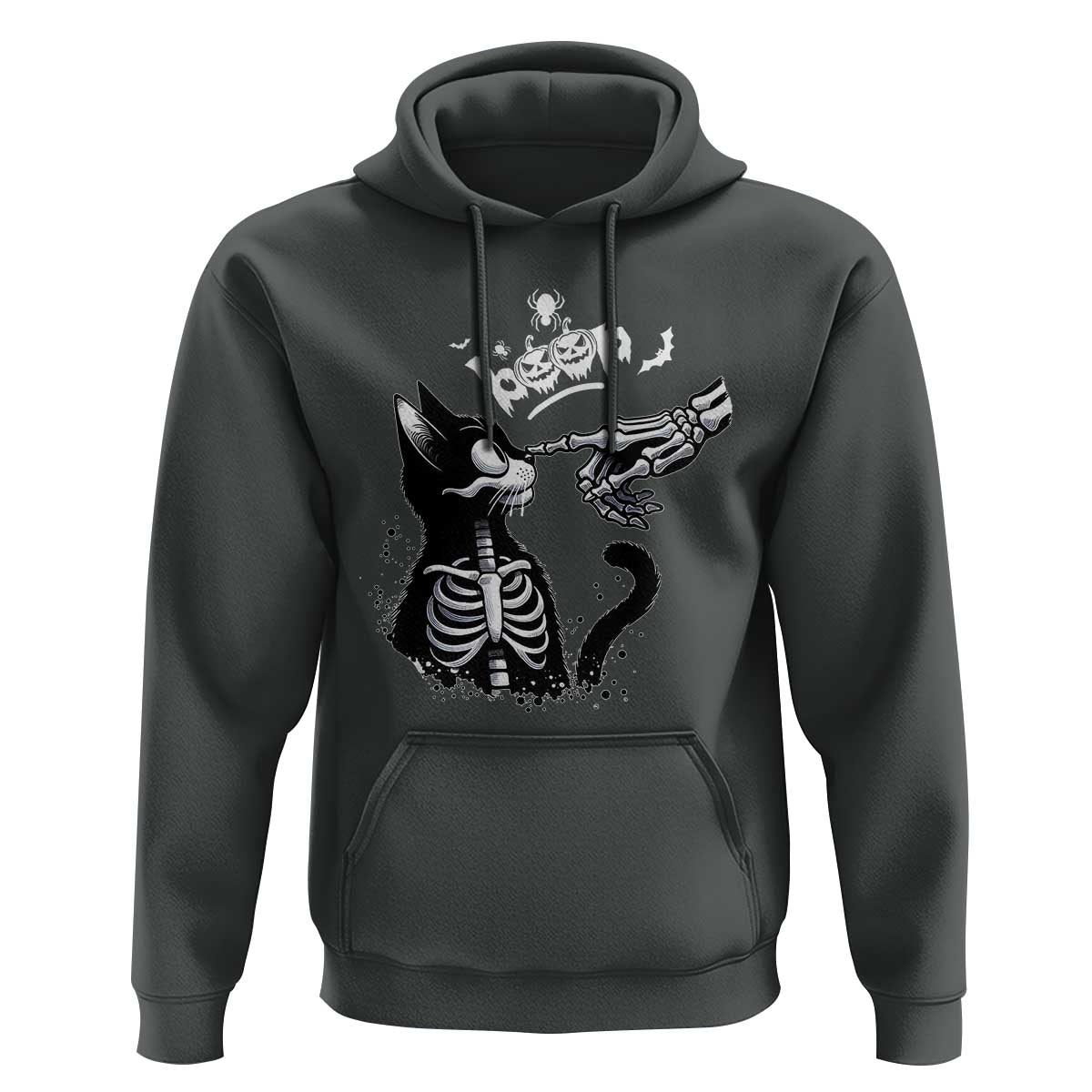 Black Cat Halloween Hoodie Skeleton Hand Boop - undefined