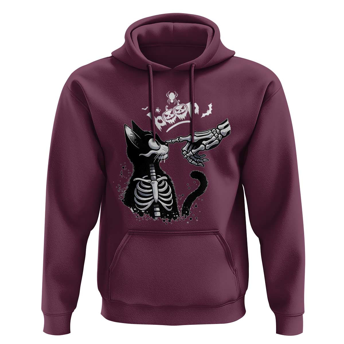 Black Cat Halloween Hoodie Skeleton Hand Boop - undefined