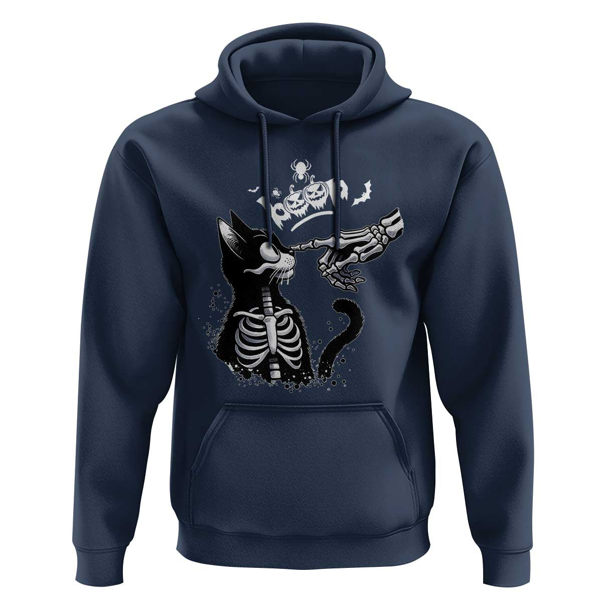Black Cat Halloween Hoodie Skeleton Hand Boop - undefined