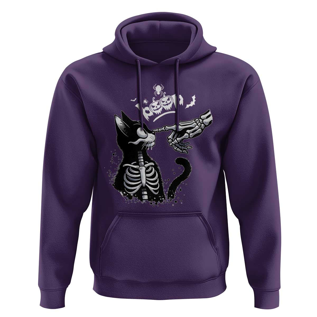 Black Cat Halloween Hoodie Skeleton Hand Boop - undefined