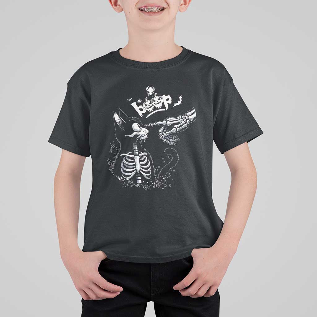 Black Cat Halloween T Shirt For Kid Skeleton Hand Boop - Wonder Print Shop