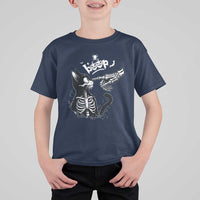 Black Cat Halloween T Shirt For Kid Skeleton Hand Boop - Wonder Print Shop