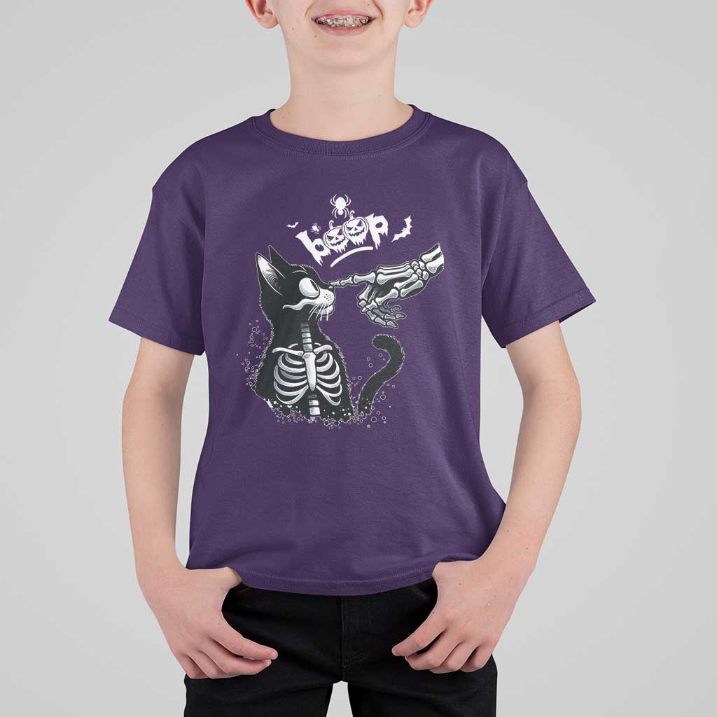 Black Cat Halloween T Shirt For Kid Skeleton Hand Boop - Wonder Print Shop