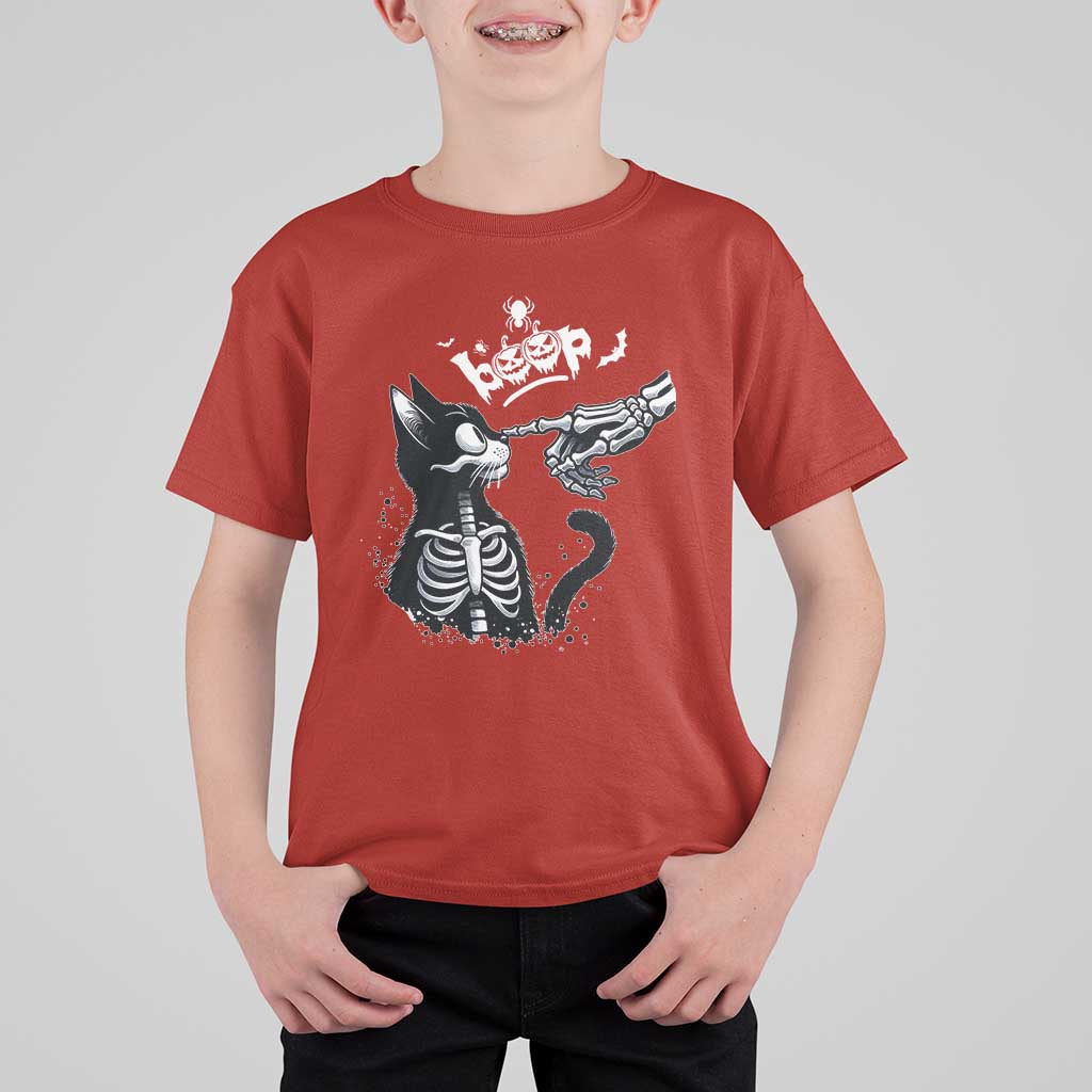 Black Cat Halloween T Shirt For Kid Skeleton Hand Boop - Wonder Print Shop