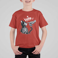 Black Cat Halloween T Shirt For Kid Skeleton Hand Boop - Wonder Print Shop