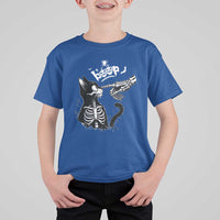 Black Cat Halloween T Shirt For Kid Skeleton Hand Boop - Wonder Print Shop