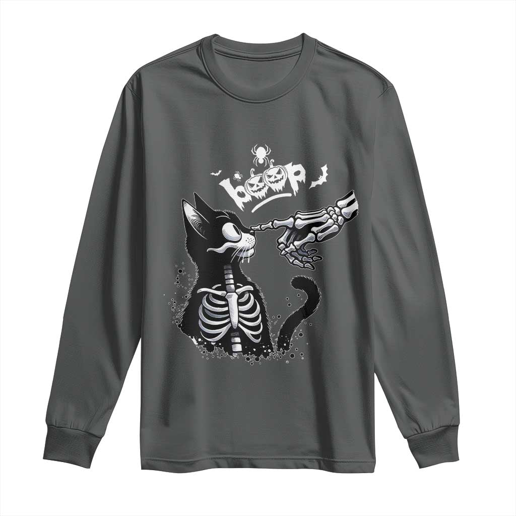 Black Cat Halloween Long Sleeve Shirt Skeleton Hand Boop - Wonder Print Shop
