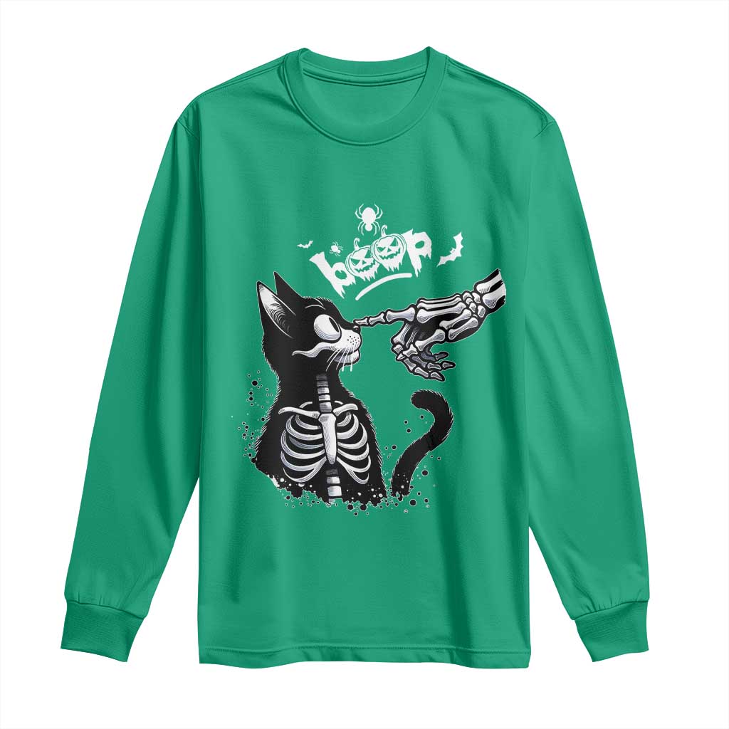Black Cat Halloween Long Sleeve Shirt Skeleton Hand Boop - Wonder Print Shop