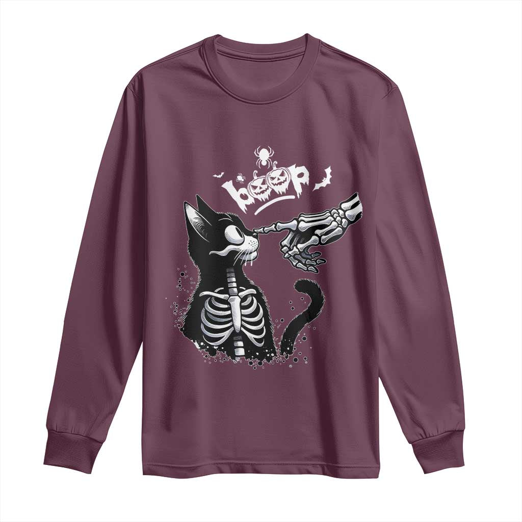 Black Cat Halloween Long Sleeve Shirt Skeleton Hand Boop - Wonder Print Shop