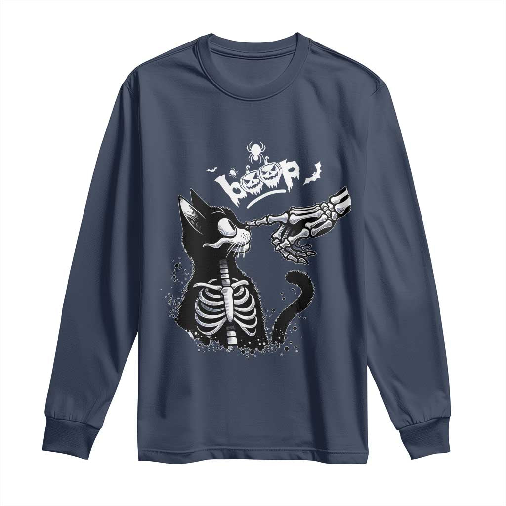 Black Cat Halloween Long Sleeve Shirt Skeleton Hand Boop - Wonder Print Shop