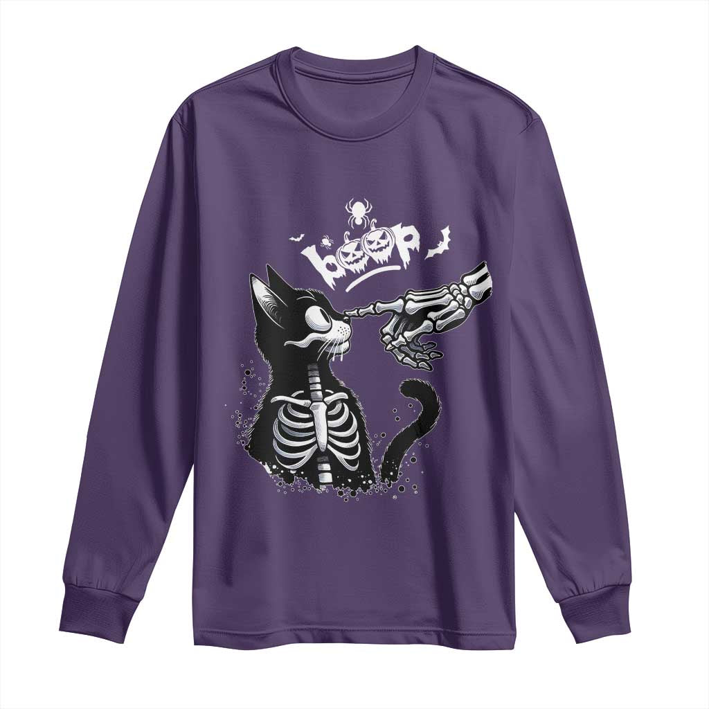 Black Cat Halloween Long Sleeve Shirt Skeleton Hand Boop - Wonder Print Shop