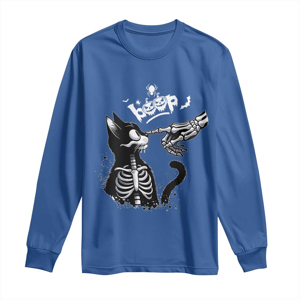 Black Cat Halloween Long Sleeve Shirt Skeleton Hand Boop - Wonder Print Shop