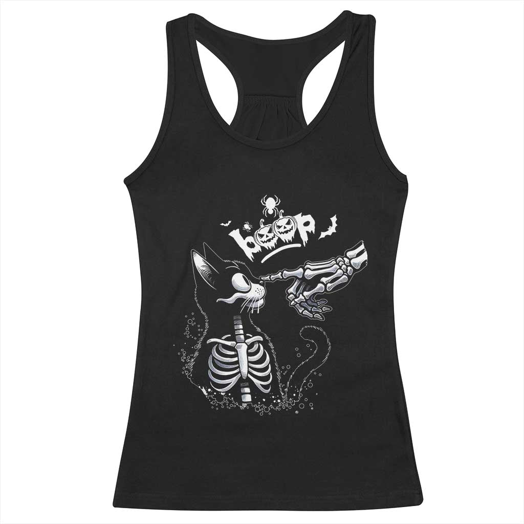 Black Cat Halloween Racerback Tank Top Skeleton Hand Boop - Wonder Print Shop