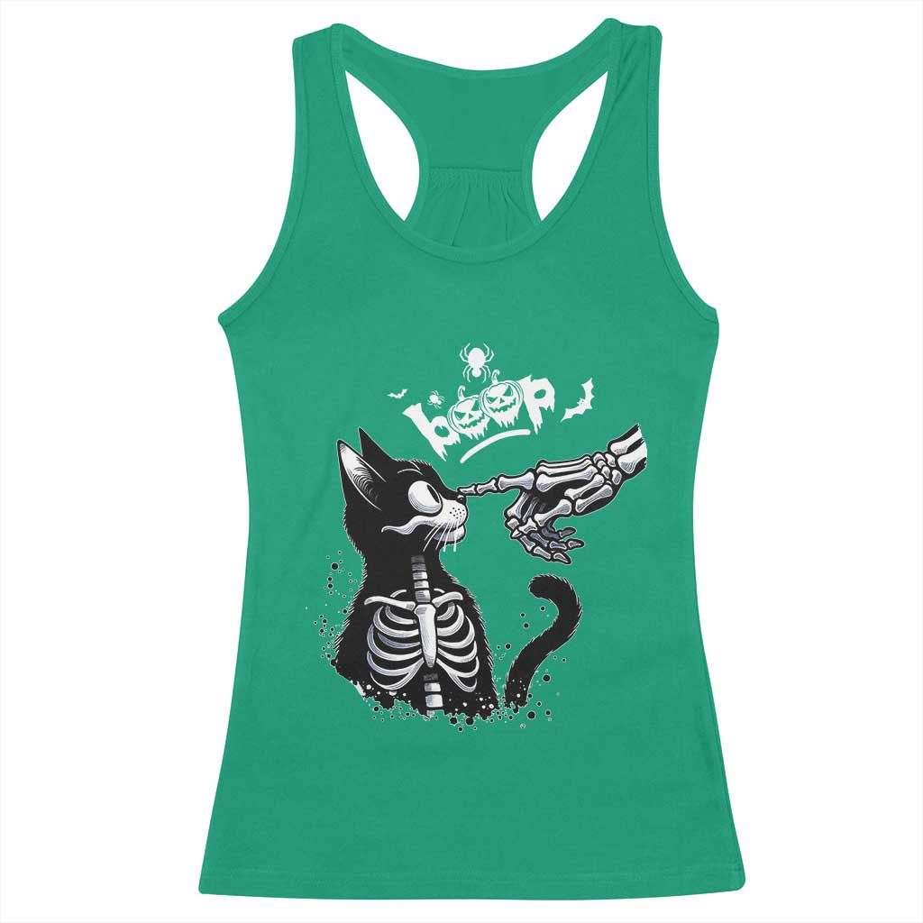 Black Cat Halloween Racerback Tank Top Skeleton Hand Boop - Wonder Print Shop