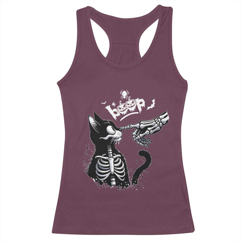 Black Cat Halloween Racerback Tank Top Skeleton Hand Boop - Wonder Print Shop