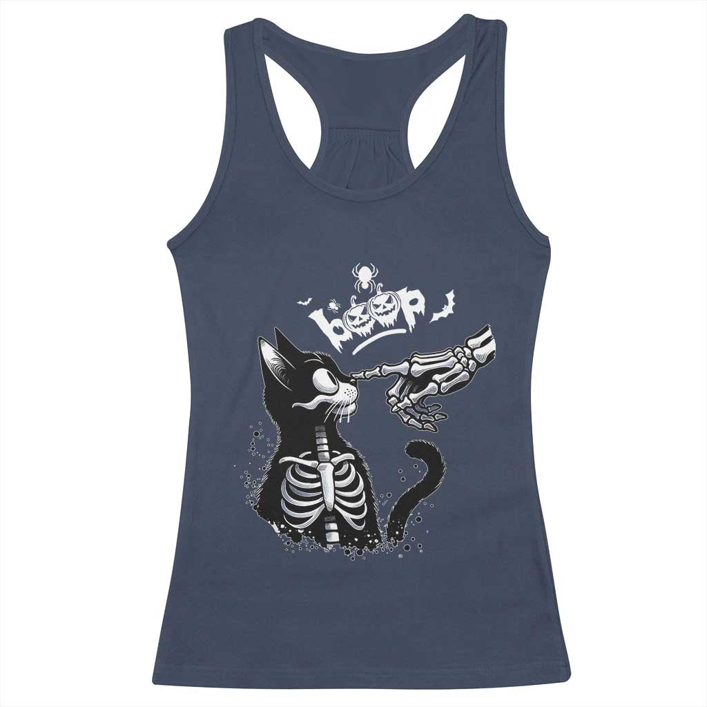 Black Cat Halloween Racerback Tank Top Skeleton Hand Boop - Wonder Print Shop