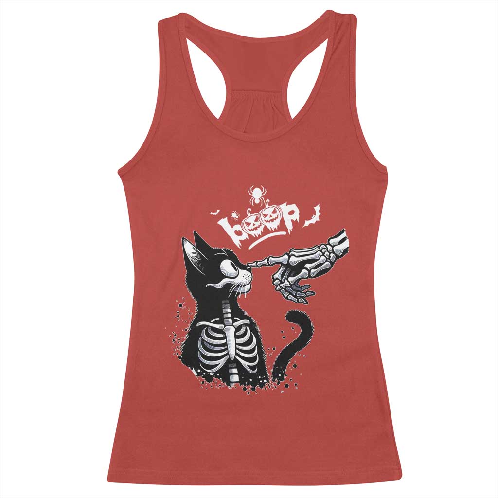 Black Cat Halloween Racerback Tank Top Skeleton Hand Boop - Wonder Print Shop