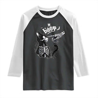 Black Cat Halloween Raglan Shirt Skeleton Hand Boop - Wonder Print Shop
