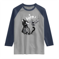 Black Cat Halloween Raglan Shirt Skeleton Hand Boop - Wonder Print Shop