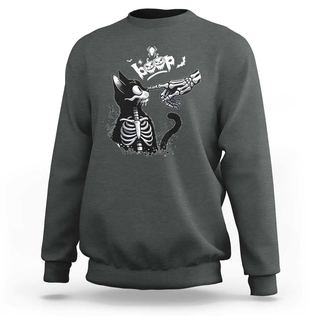 Black Cat Halloween Sweatshirt Skeleton Hand Boop - Wonder Print Shop