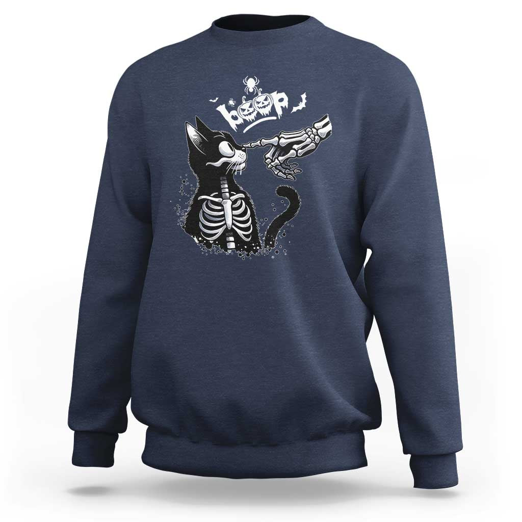 Black Cat Halloween Sweatshirt Skeleton Hand Boop - Wonder Print Shop