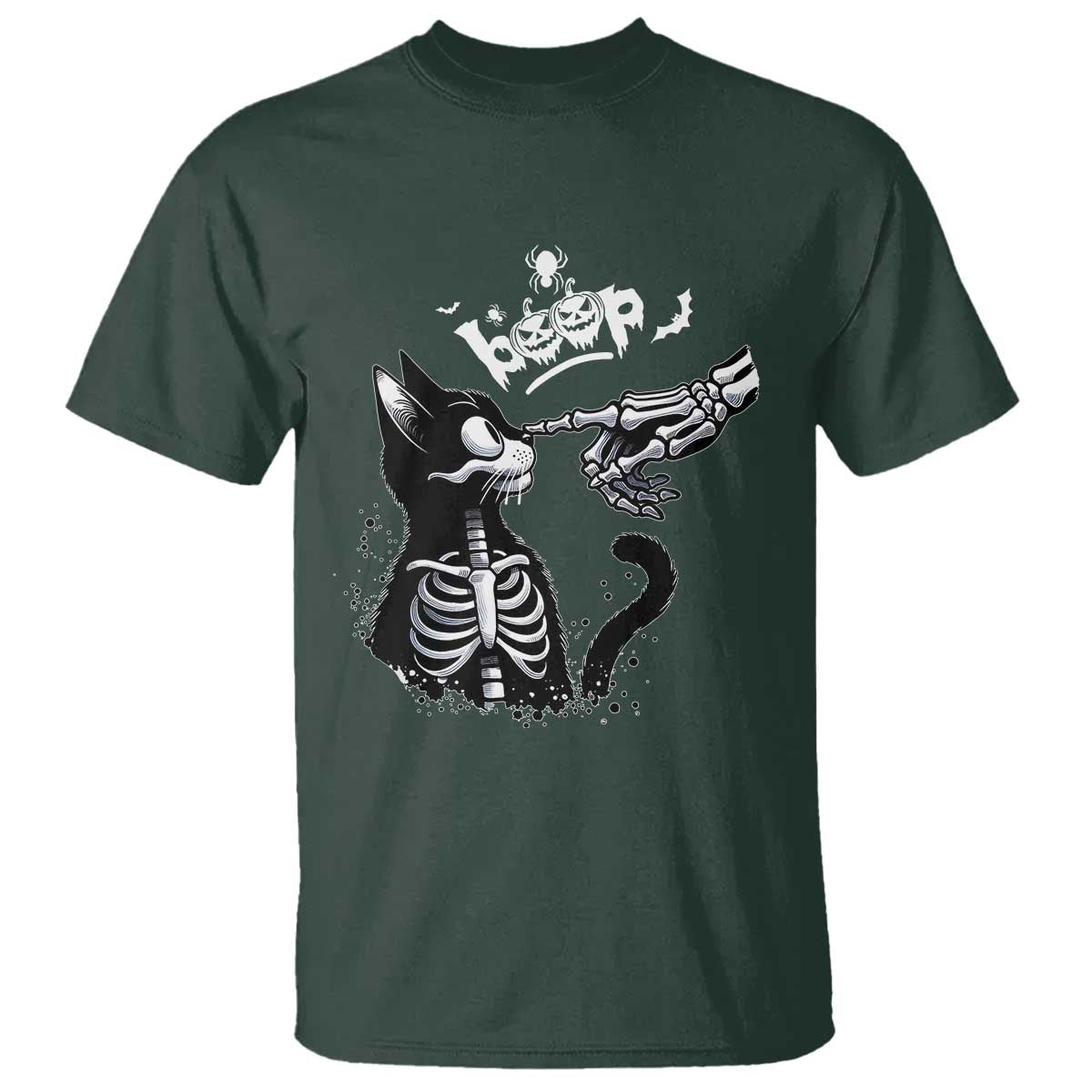 Black Cat Halloween T Shirt Skeleton Hand Boop - Wonder Print Shop