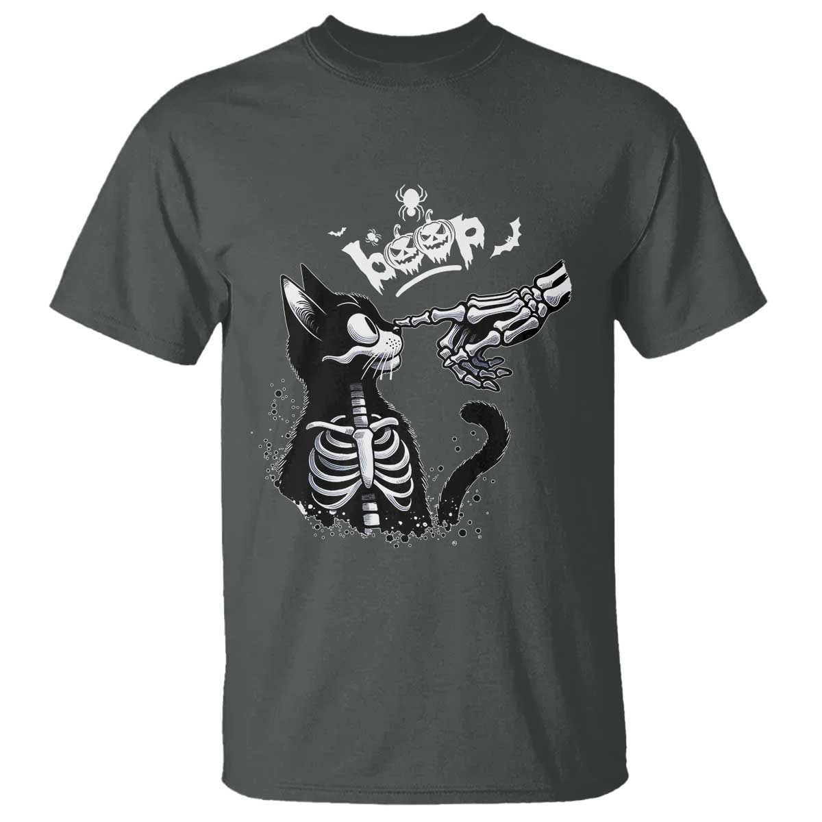 Black Cat Halloween T Shirt Skeleton Hand Boop - Wonder Print Shop