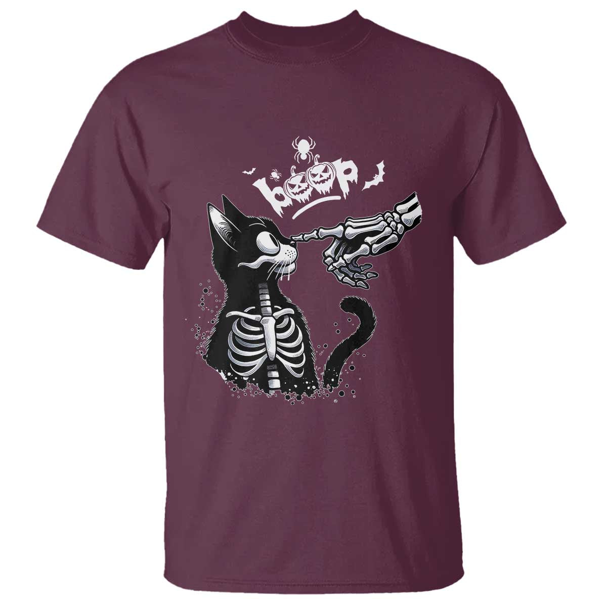 Black Cat Halloween T Shirt Skeleton Hand Boop - Wonder Print Shop
