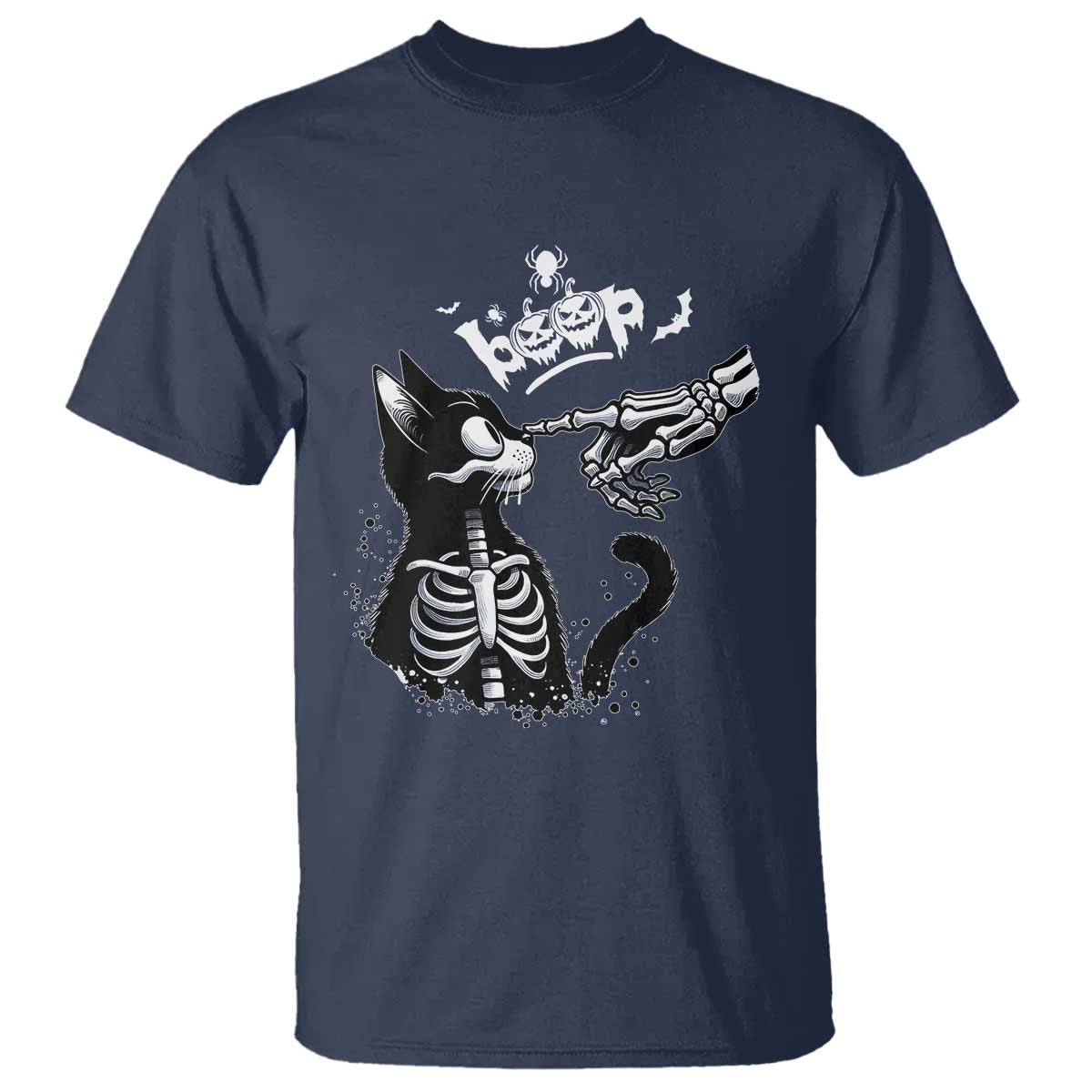 Black Cat Halloween T Shirt Skeleton Hand Boop - Wonder Print Shop