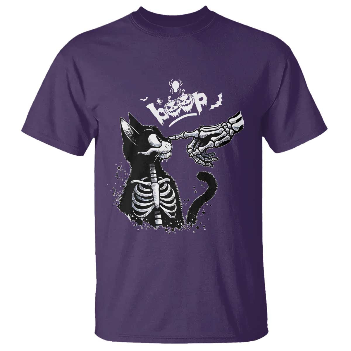 Black Cat Halloween T Shirt Skeleton Hand Boop - Wonder Print Shop