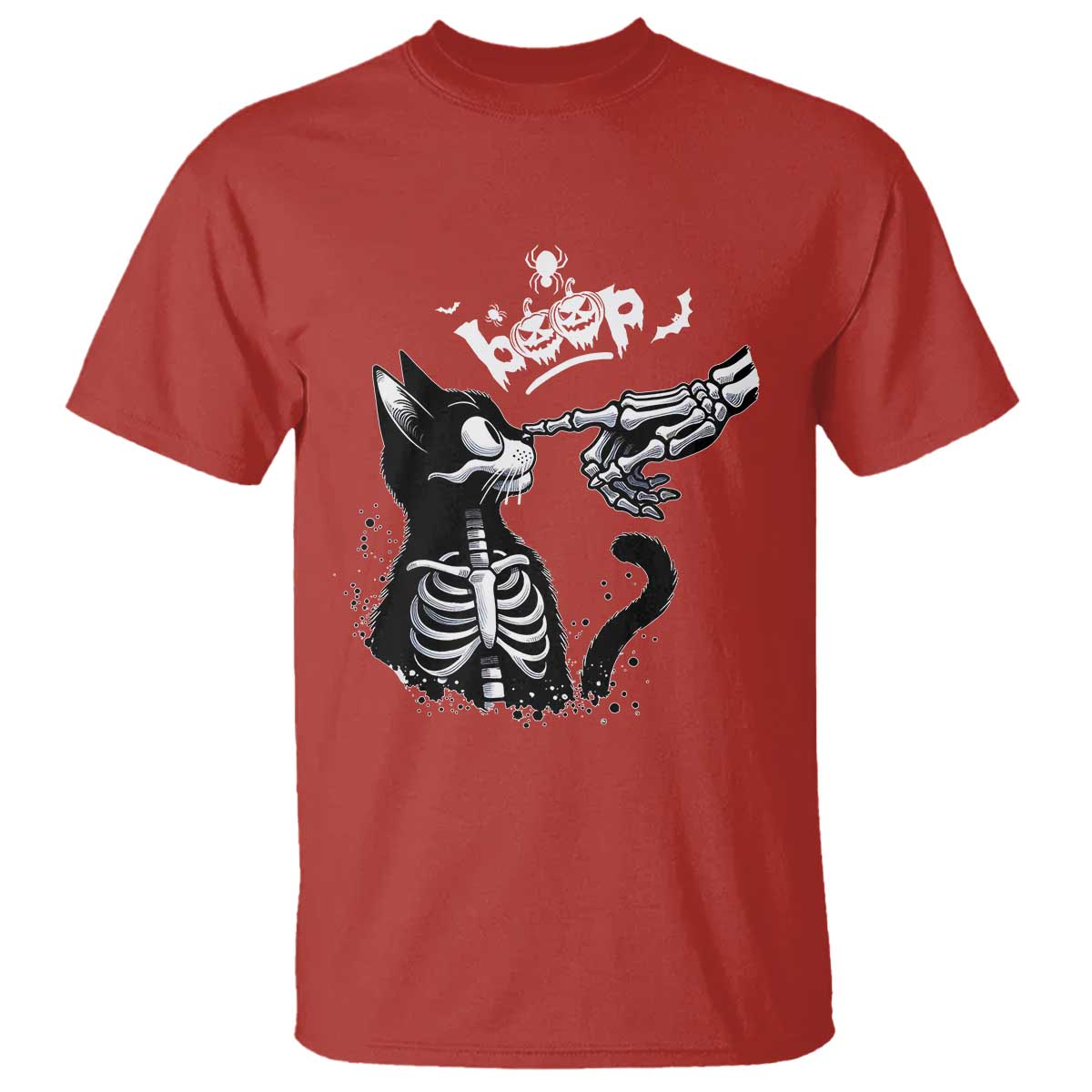 Black Cat Halloween T Shirt Skeleton Hand Boop - Wonder Print Shop