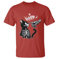Black Cat Halloween T Shirt Skeleton Hand Boop - Wonder Print Shop